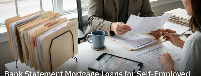 Professional header image for educational tutorial: Bank Statement Mortgage Loans for Self-Employed Borrowers...